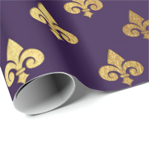 Papier Cadeau Or Royal Fior De Lise Ornement héraldique Indigo