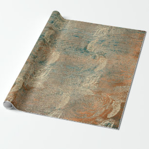 Papier Cadeau Or turquoise en bois floral orange de cuivre de
