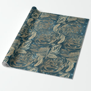 Papier Cadeau Or turquoise en bois floral orange de cuivre de