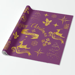 Papier Cadeau Or vintage personnalisé et enveloppe pourpre de