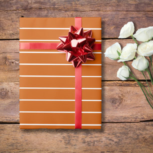 Papier Cadeau Orange brûlé et blanc mince Horizontal rayé