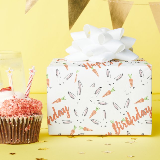Papier Cadeau Orange Bunny Joyeux papier d'enveloppement d'anniv (Fête d'anniversaire)