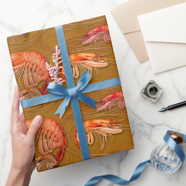 Papier Cadeau Orange crevettes Brown crustacés Motif de fruits d (Cadeaux)