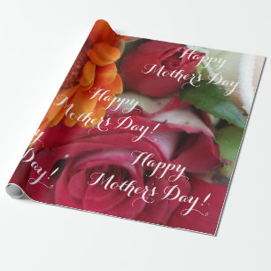 Papier Cadeau Orange Daisy Fleur Rouge Roses Floral Bouquet