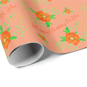 Papier Cadeau Orange Designer Floral Anniversaire Cadeau
