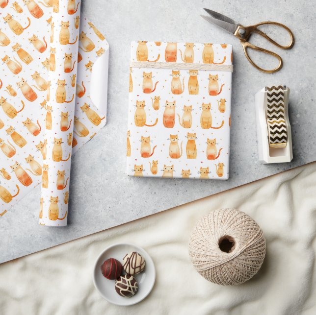 Papier Cadeau Orange Dots et Chats Anniversaire (Artisanat)