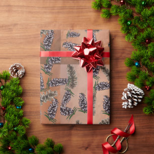 Papier Cadeau orange épicé avec cônes de pin