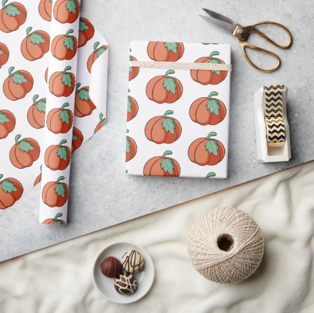 Papier Cadeau Orange Fall Citrouille Patch Cadeau (Artisanat)