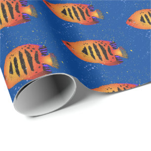 Papier Cadeau Orange Flame Angelfish Aquarium Reef Fish Motif