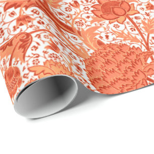 Papier Cadeau Orange florale de William Morris et de corail