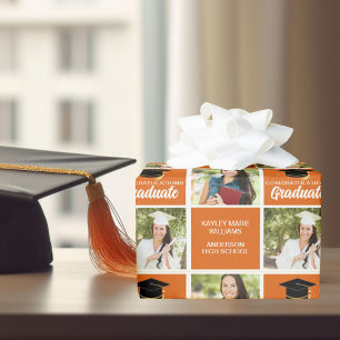 Papier Cadeau Orange Graduate Photo Personnalisée