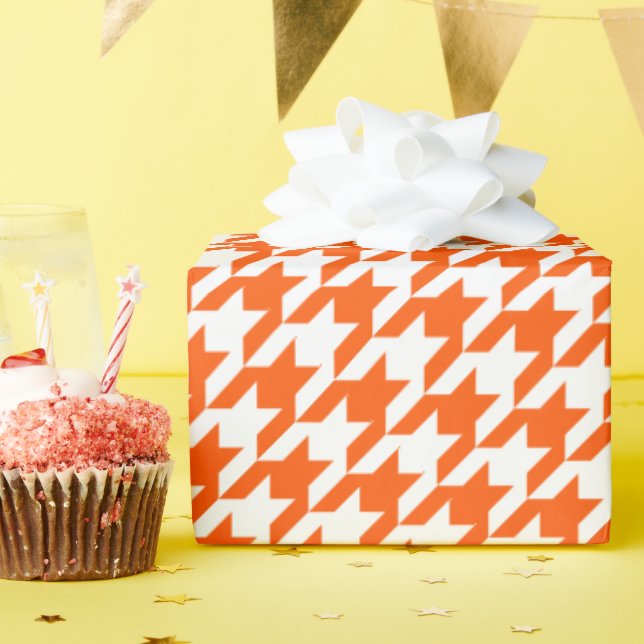 Papier Cadeau Orange Houndstooth (Fête d'anniversaire)