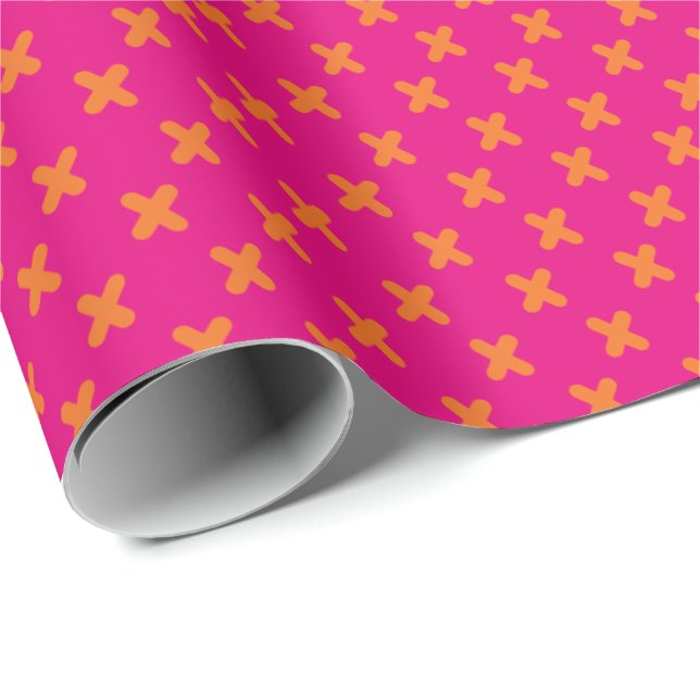 Papier Cadeau Orange minuscule de Xs sur des roses indien (Coin rond)