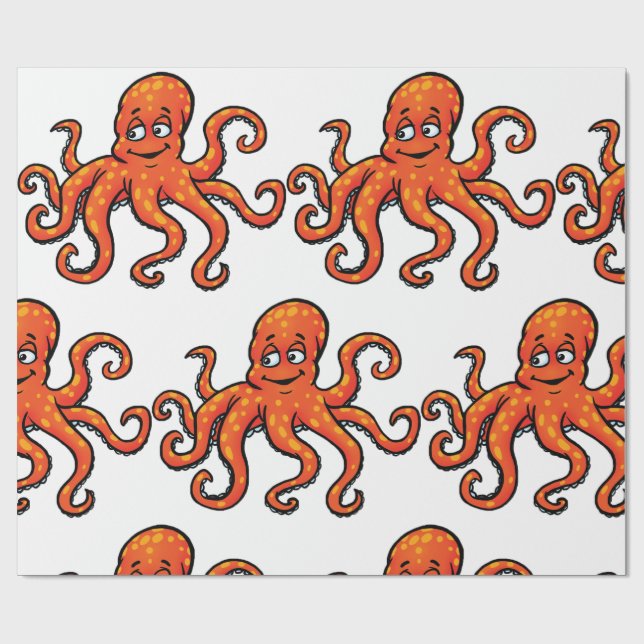Papier Cadeau Orange Octopus Cartoon Ocean Sea Creature (Plat)