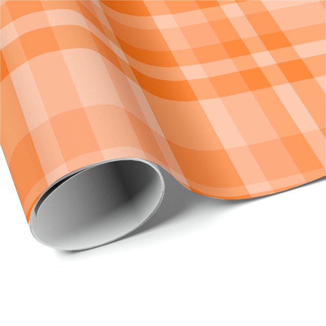 Papier Cadeau Orange Plaid (Coin rond)