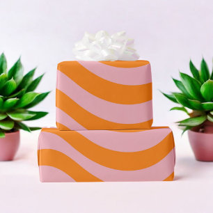 Papier Cadeau Orange rose Super Wavy Stripe moderne minimaliste