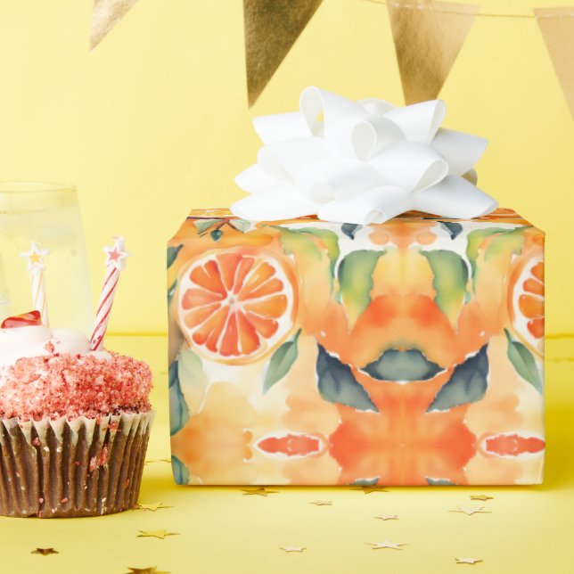 Papier Cadeau Orange Slices Aquarelle Frais Citrus Design (Fête d'anniversaire)