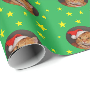 Papier Cadeau Orange Tabby Chat Noël Papier Vacances