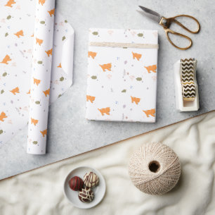 Papier Cadeau Orange Tabby et Motif Feuille