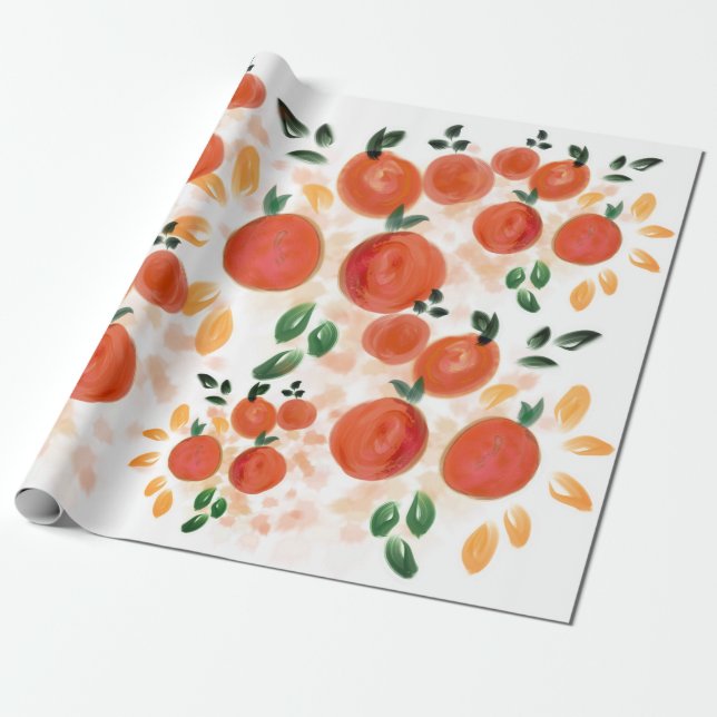 Papier Cadeau Orange tropicale et Motif Feuille (Déroulé)