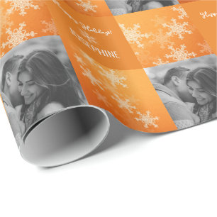 Papier Cadeau Orange White Snowlfake minimaliste photo Noël