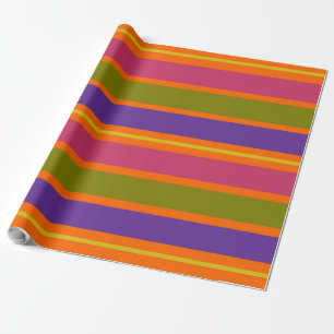 Papier Cadeau Orange, Yellow, Red, Green and Purple Stripes