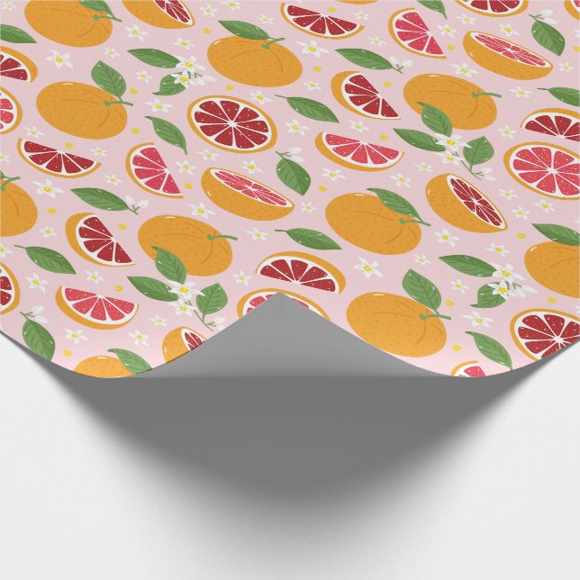 Papier Cadeau Oranges Citrus motif rose clair (Coin)