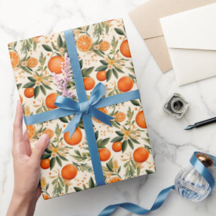 Papier Cadeau Oranges d'aquarelle et branches en fleurs Motif