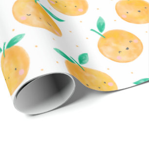 Papier Cadeau Oranges d'aquarelle mignonne sur blanc