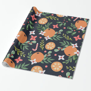 Papier Cadeau Oranges de Noël Sucres de canne et verdure
