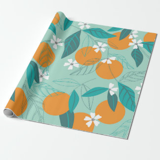 Papier Cadeau Oranges florissantes en feuille. illustration