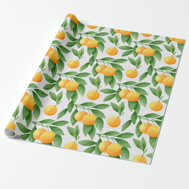Papier Cadeau Oranges ou mandarines motif (Déroulé)