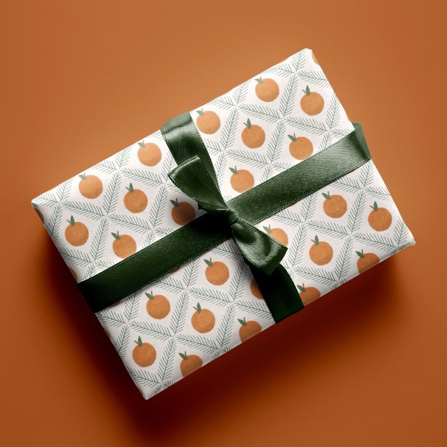 Papier Cadeau Oranges peintes et pin Diamond Motif Noël (Créateur téléchargé)