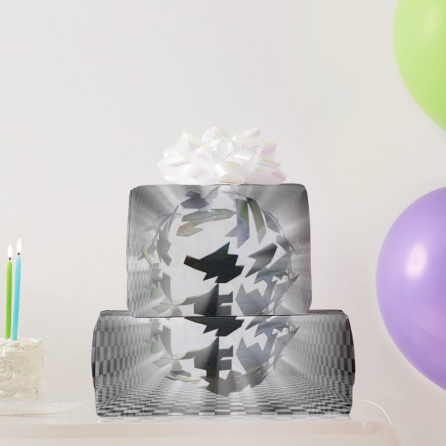 Papier Cadeau Orbe Abstraite - À damiers gris et noir Art modern (Cadeaux de fête)