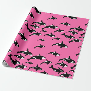 Papier Cadeau Orca Killer Whales Motif de natation sur Pink