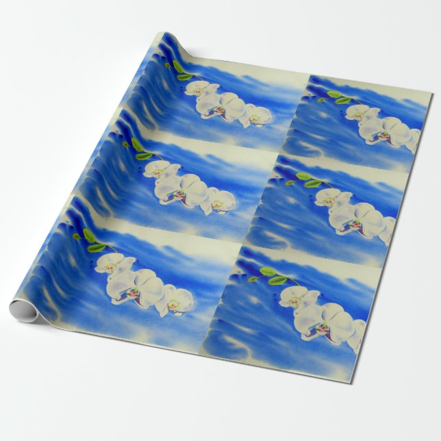 Papier Cadeau Orchidée Aquarelle peinture, brise, Nuages (Déroulé)