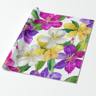 Papier Cadeau Orchidée Arlequin Multicolore Fleur Jaune Violet