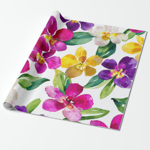 Papier Cadeau Orchidée Arlequin Multicolore Fleur Violet Jaune