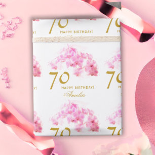 Papier Cadeau Orchidée Rose Aquarelle Paillettes Dorées 70e Anni