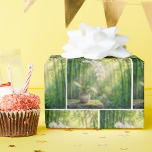 Papier Cadeau Orchidées blanches et forêt de bambou