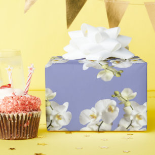 Papier Cadeau Orchidées blanches Périwinkel violet Mariage d'ann