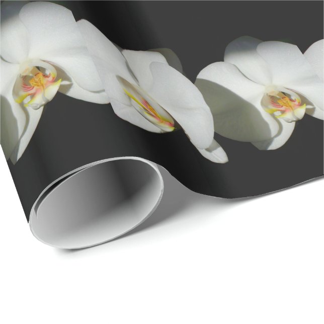 Papier Cadeau Orchidées blanches romantiques, photo florale trop (Coin rond)
