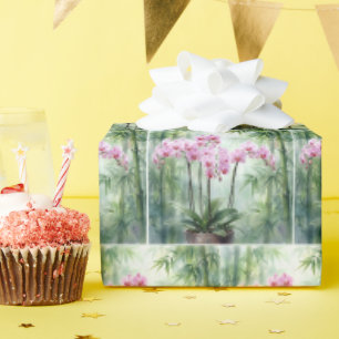 Papier Cadeau Orchidées roses éthérées et bambou