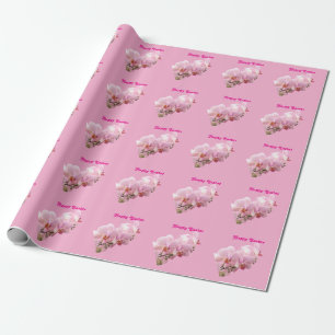 Papier Cadeau Orchidées roses “Joyeuses Pâques” 