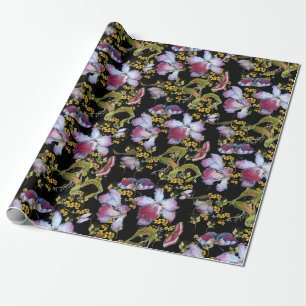 Papier Cadeau Orchidées sauvages Multicolor en noir Toutes les o
