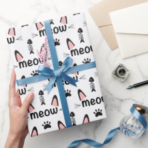Papier Cadeau Oreilles de chats de miaou et empreintes