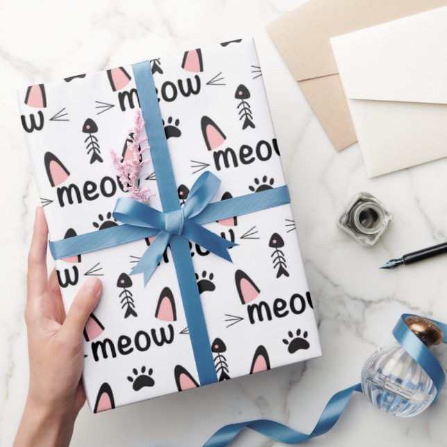 Papier Cadeau Oreilles de chats de miaou et empreintes (Cadeaux)