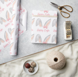 Papier Cadeau Oreilles de Lapin de Pâques à l'aquarelle avec Rub