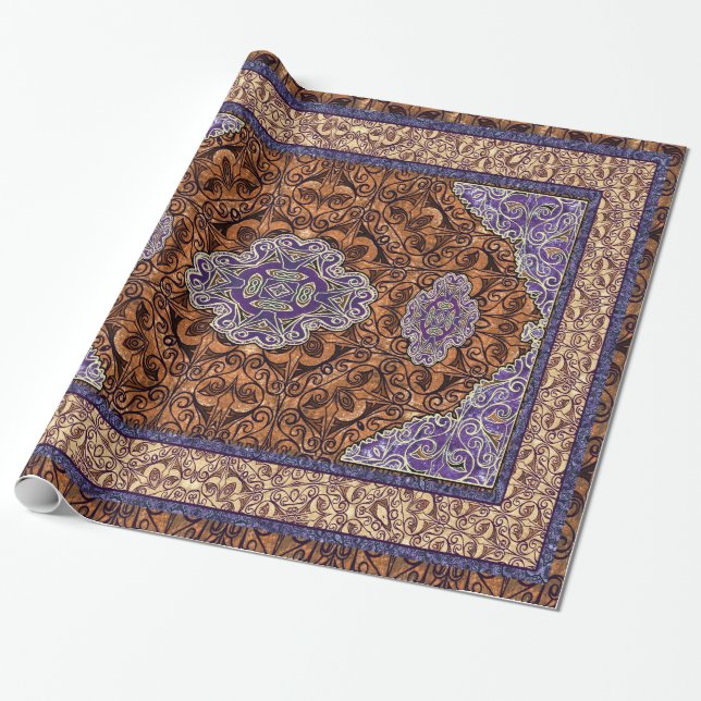 Papier Cadeau Oriental Perse Antique Bleu (Déroulé)