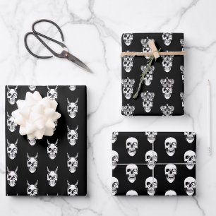 Papier cadeau original noir avec têtes de mort